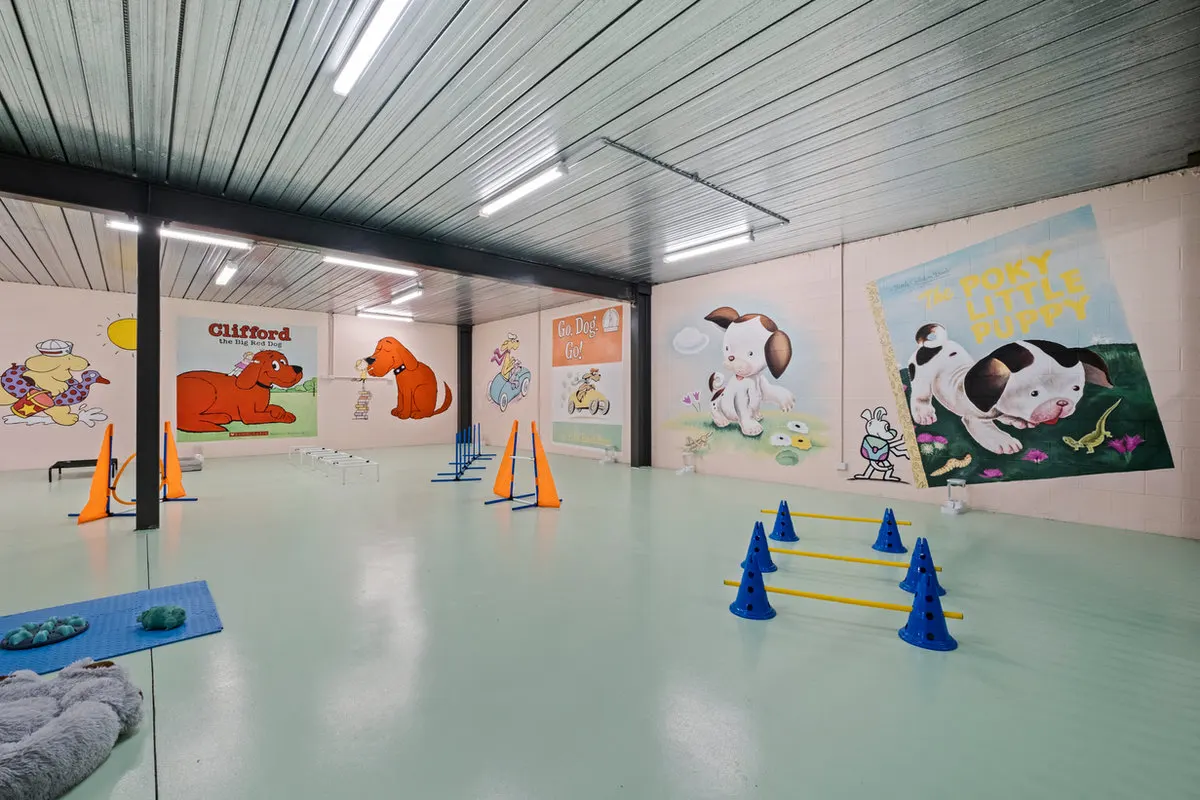 The daycare room with its painted murals